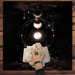 1pc Lunar Phase Table Cover Astrology Decor and Celestial Room Decoration, Elevate Ambiance Washable Fabric Tablecloth for Spiritual Use, Spiritual Altars and Cosmic Themed Parties