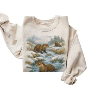 The Retro Otter Wildlife Sweatshirt, 90s Vintage Otters Animal Nature Crewneck, Boho Unisex Cabin Crewneck, Nostalgia Otter Sweater