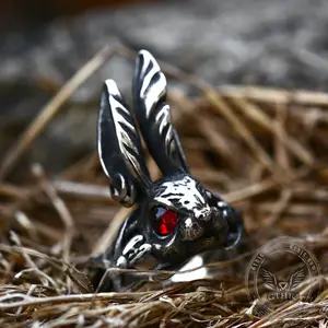 GTHIC Red Eyes Gemstone Rabbit Ring for Men Women Stainless Steel Animal Jewelry Birthday Gifts Daily Wear