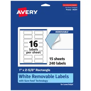 Avery Matte White Removable Rectangle Labels with Sure Feed Technology, Print-to-the-Edge, 1" x 2-5/8"