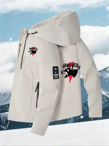 Men's High-Quality Hooded Windbreaker, Spring Autumn Anti-Wind Coat, Wolf Head Print, Casual Outdoor Climbing Jacket, Slim-Fit