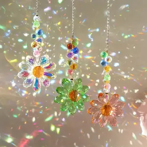 Colorful Glass Decorative Sun Catcher Set, Three-Piece Small Flower Multifaceted Crystal Garden Decor, Beaded Hanging Ornament for Windows, Gardens, Weddings
