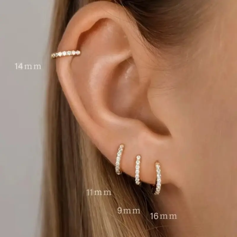 925 Sterling Silver Small Hoop Earrings Zirconia Huggie 14K Gold Plated Cartilage Piercing Ear Cuff Tiny Earrings for Women Men