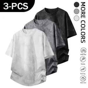 Men’s 3-pack tie-dye T-shirts, crew neck short sleeves, moisture-wicking sportswear suitable for running, cycling, tennis, and everyday casual wear