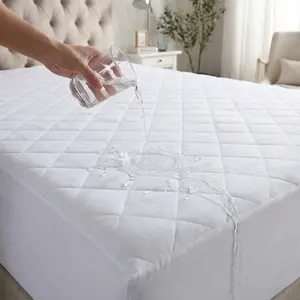 4 Layer Quilted Waterproof Mattress Protector - Hypoallergenic Mattress Pad Cover with Ultra-Plush Microfiber, Diamond Quilted Soft Breathable Surface, Noiseless Liquid Proof Layer, Deep Pocket Elastic Skirt, Machine Washable, White