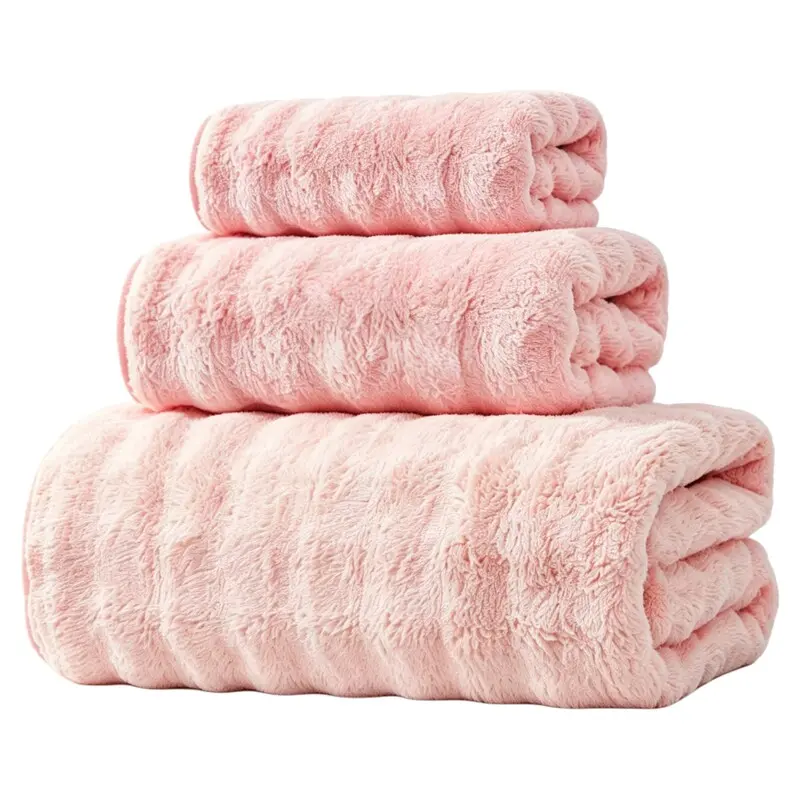 Towel set (face towel + bath towel + beach towel), pink towel set suitable for women’s everyday use, soft, quick-drying, highly absorbent