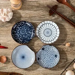 Vintage Single Handle Dipping Sauce Dish Set, Dinnerware Ceramic Soy Sauce Bowl for Home Use, Hot Pot Sushi Snack Plate, Restaurant Commercial Small Plates, Dining Plate Set, Dinnerware Sets