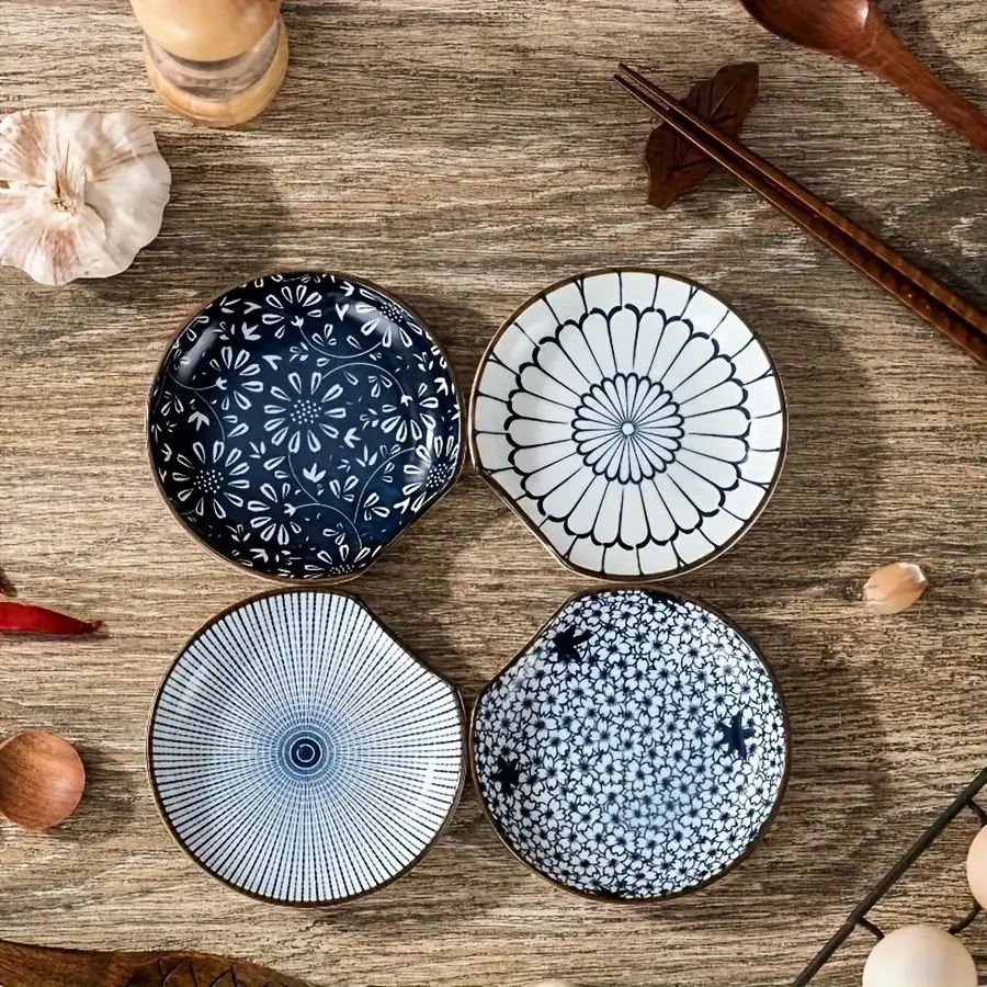 Vintage Single Handle Dipping Sauce Dish Set, Dinnerware Ceramic Soy Sauce Bowl for Home Use, Hot Pot Sushi Snack Plate, Restaurant Commercial Small Plates, Dining Plate Set, Dinnerware Sets