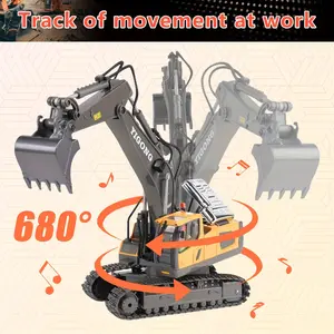 【Quick delivey】 Remote Control Excavator Toy for Boys and Girls, Best Birthday Gifts for Kids, RC Construction Toys with Metal Shovel, Lights, Sounds 2.4Ghz, RC Truck toys