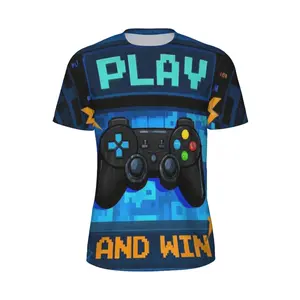 Unisex Pixelated Gaming Controller T-Shirt with "PLAY AND WIN" Graphic, Suitable for Gamers, Game Nights, Casual Outings, Ideal for Gaming Enthusiasts & E-Sports Events