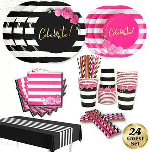 Black & Pink Birthday Tableware Set – Serves 24 Guests