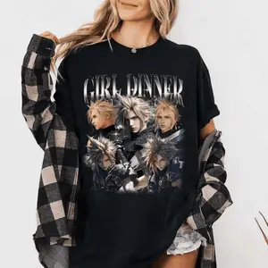 Cloud Strife Girl Dinner Ff7 Shirt – Casual Wear – Retro Gamer Style Gift For Final Fantasy Fans All Purpose Cotton Tee Relaxed Everyday Tee