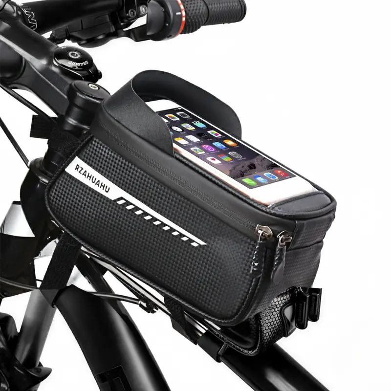 Bike Bag & Phone Mount Bag, Bicycle Accessories Pouch, EVA Waterproof Bike Phone Holder & Top Tube Front Frame Bag, Handlebar Bags Compatible with Phones Under 6.8”