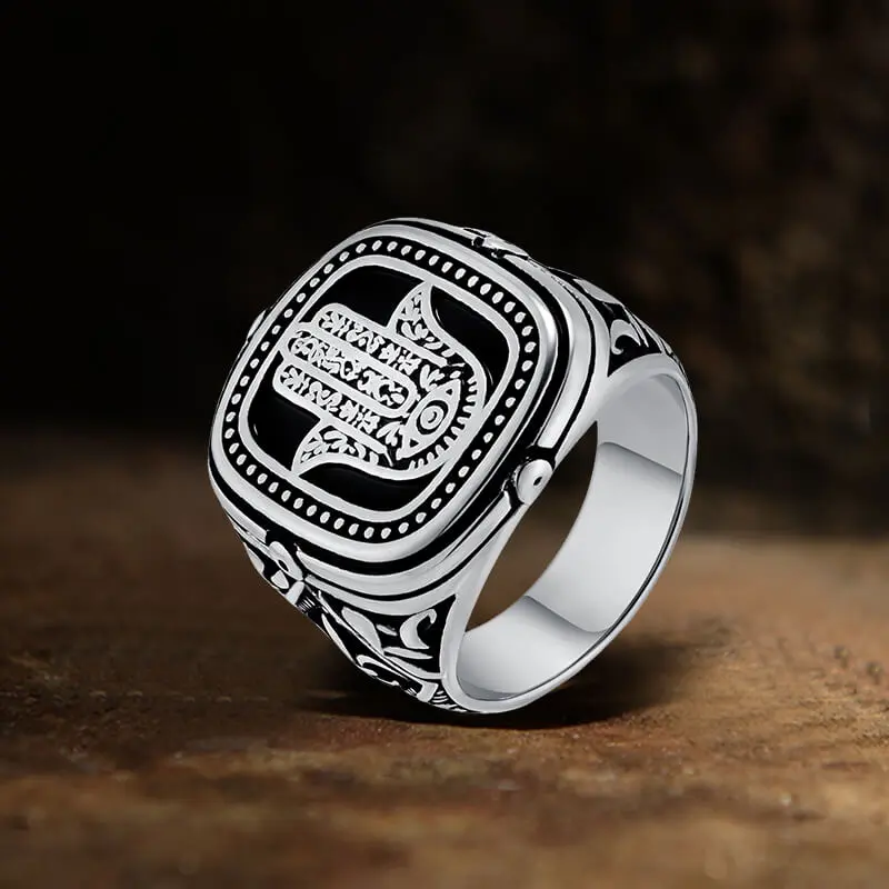 GTHIC Unisex Ethnic Vintage Hand of Fatima 24 mm Stainless Steel Ring Charms, Adults' Blessing-Ready Gift Packaging Jewelry Accessory for Daily Wear, Cultural Jewelry Lovers, Ergonomic Fit
