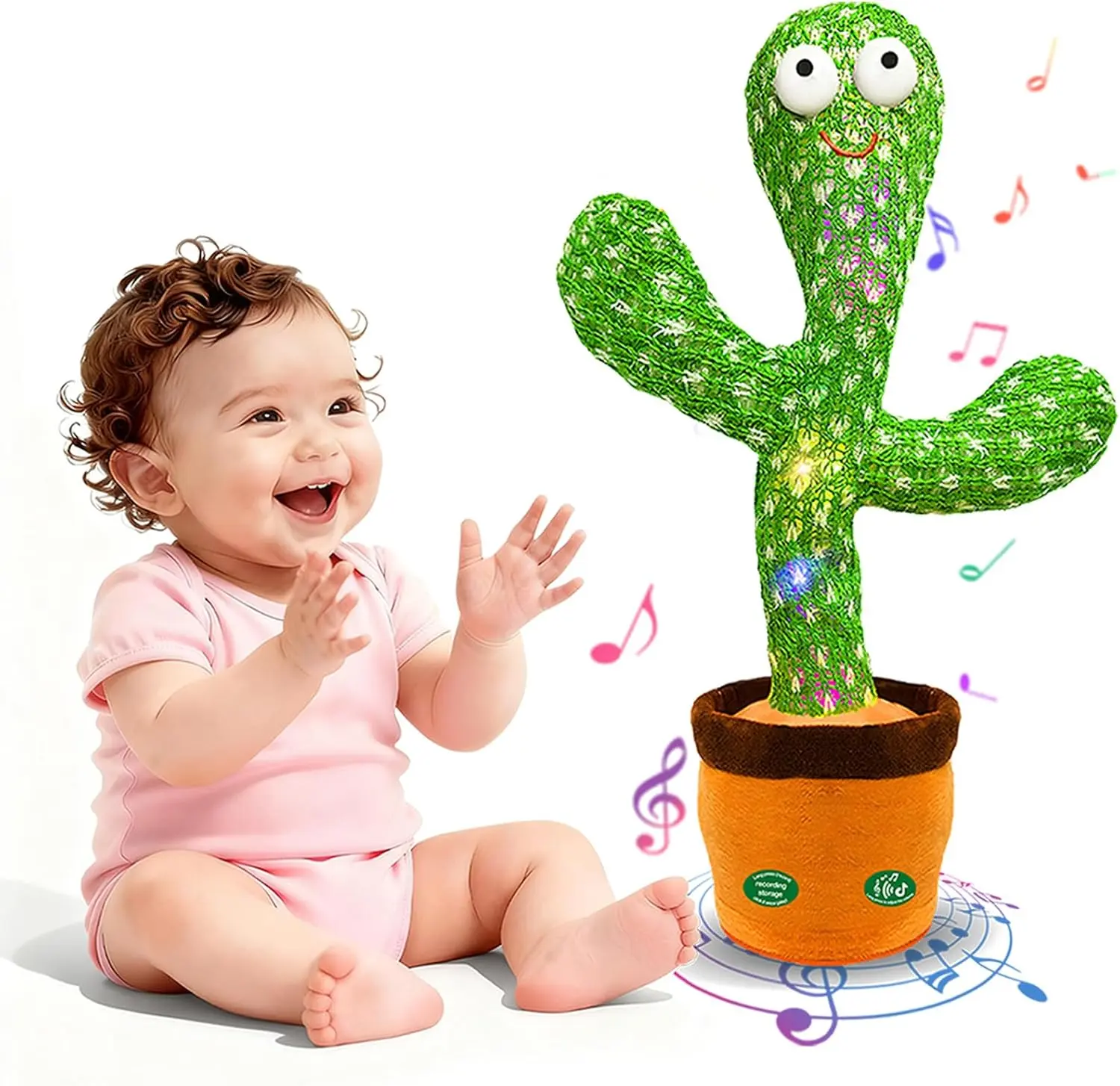 Hunfur Interactive Dancing Talking Cactus Toy, Repeat What You Say | Singing Recording with LED Lights, Sensory Development & Motor Skill Building, Birthday Gift for Boy Girl