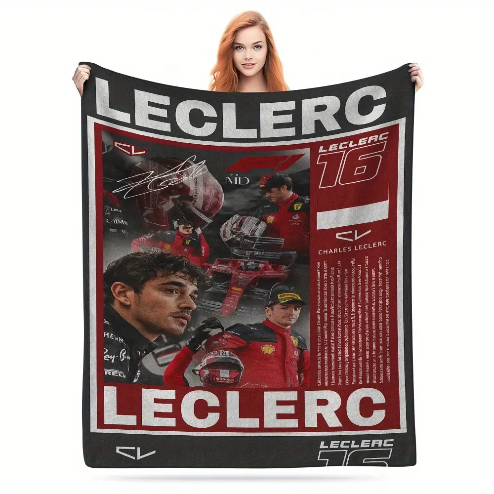 Charles Leclerc racing-themed print flannel blanket - soft and comfortable, perfect for sofas, beds, travel, and picnics; a suitable gift for all seasons.