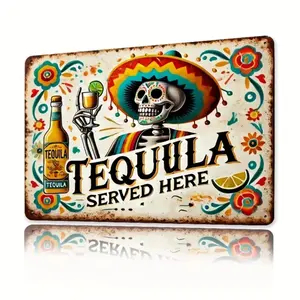 Vintage Metal Art Print, Tequila Sign Wall Decor, 8x12 Inch Bar Cafe Beach House Decoration, Retro Aluminum Poster for Home & Restaurant