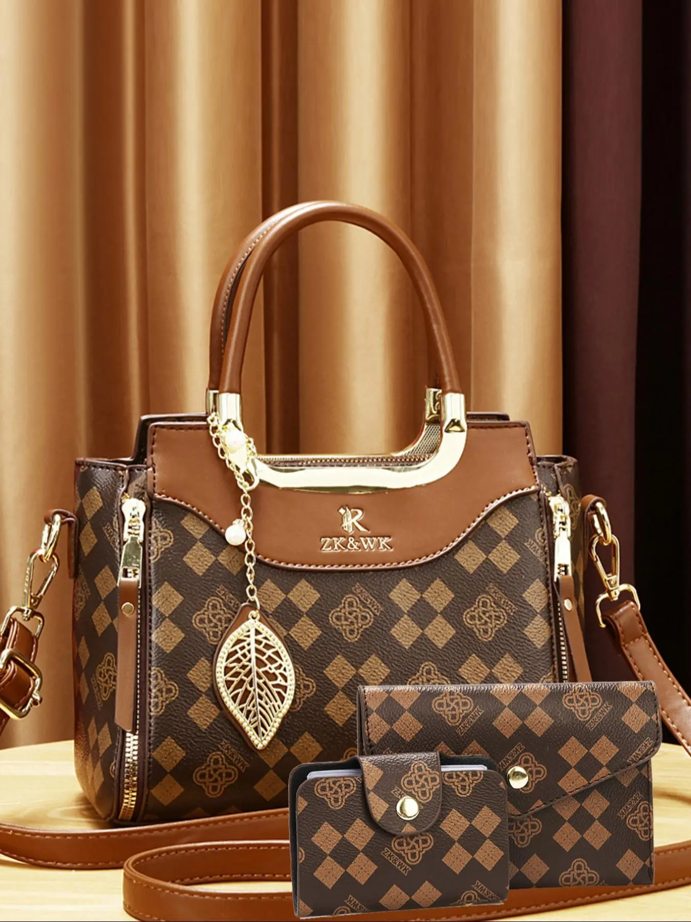 Women's Fashionable Geometric Pattern Bag Set, Handbag Shoulder Bag, Casual PU Leather Crossbody Bag & Wallet & Phone Wallet, Trendy Versatile Bag Set for Daily Use