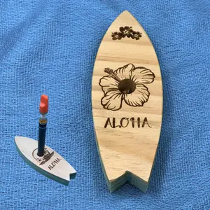 Vape Pen Holder - Surf Board - Hibiscus - Aloha - Solid Wood, Holds 510 Thread Vape Pens &/or Cartridge