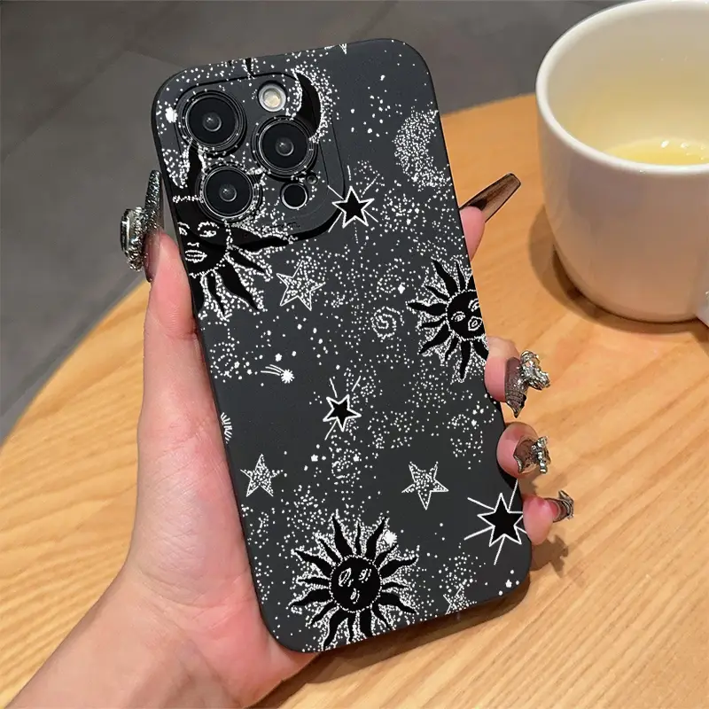Star & Moon Pattern Phone Case, Anti-drop Cellphone Protective Case, Total Protective Shockproof Mobile Phone Cover for iPhone 16 15 14 13 12 11 Pro M