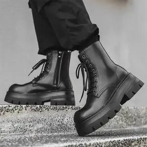 Men’s Thick-Soled British-Style Chelsea/Ankle Boots – Mid-Calf Height, Platform Sole, Couples Matching