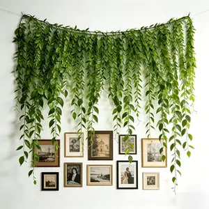 Large Artificial Willow Vine Curtain, 77.95in Width, 40 Strands, Realistic Leaves, Patio Sun Shade, Balcony Partition, Garden Decor