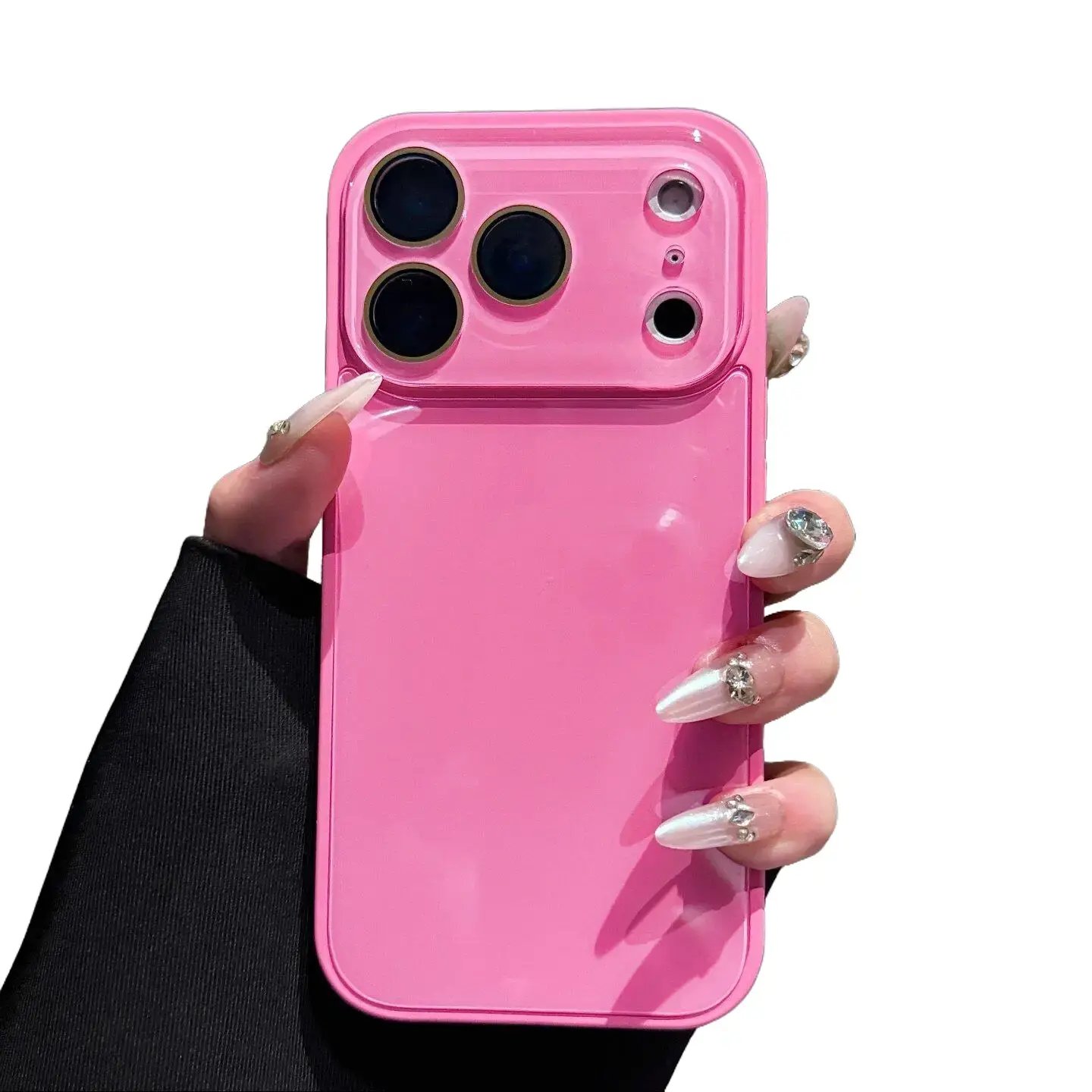Protective Cell Phone Case for iPhone 17/16/15/14/13 Pro Max Plus, Cute Minimalist Pink & White Casing with Full Lens Protection, Shockproof Skin-Feel Soft TPU Bumper, Hard PC Back, Durable Phone Accessories Cover, Smartphone