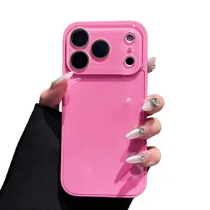 Cell Phone Case for IP 17/16/15/14/13 Pro Max Plus Cute Minimalist Pink & White Full Lens Protection Shockproof Skin-Feel Soft TPU Bumper Hard PC Back Crystal Clear