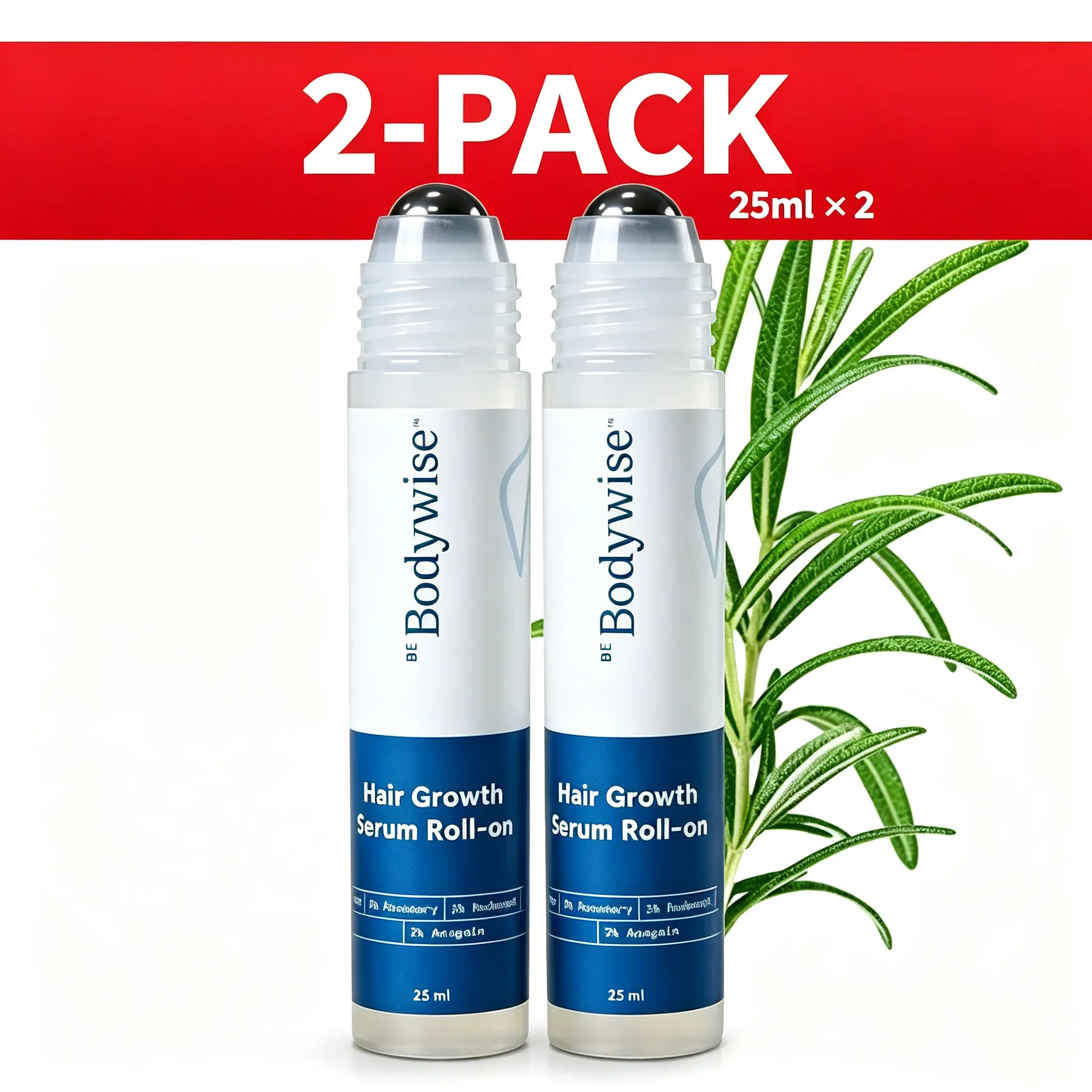Be Bodywise 2-Pack Hair Growth Roll-On Serum - Rosemary Scalp Treatment, Non-Greasy & Lightweight Formula