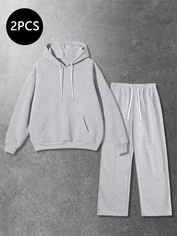 Men’s spring/autumn hooded sweatshirt and drawstring long pants set, loose straight-leg, versatile athletic sweatpants, wide leg loose fit sweatpants, casual versatile set, sohochic