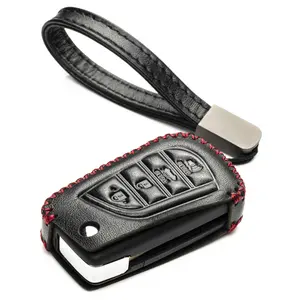 Vitodeco Genuine Leather Flip Key Fob Case Cover Protector with Key Chain Compatible for Toyota Camry, Corolla, Rav4 (2018 - 2025 Models) - 4 Buttons