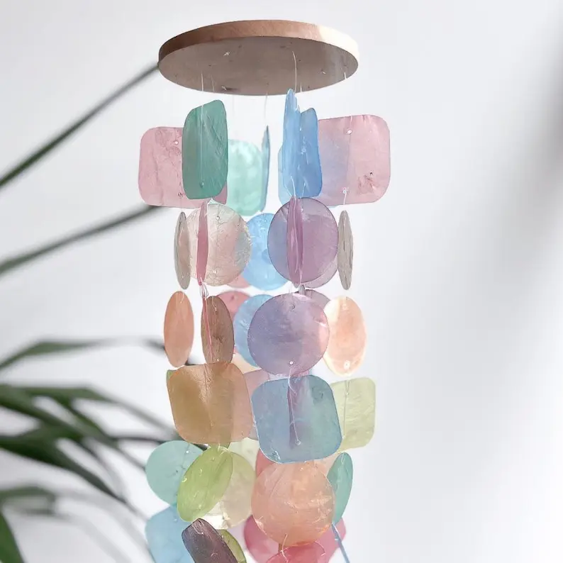 Rainbow Wind Chime Coastal Decoration Beach Accessory Outdoor Hanging Garden Decor Bali Style Soothing Healing Meditation Sound Capiz Shell