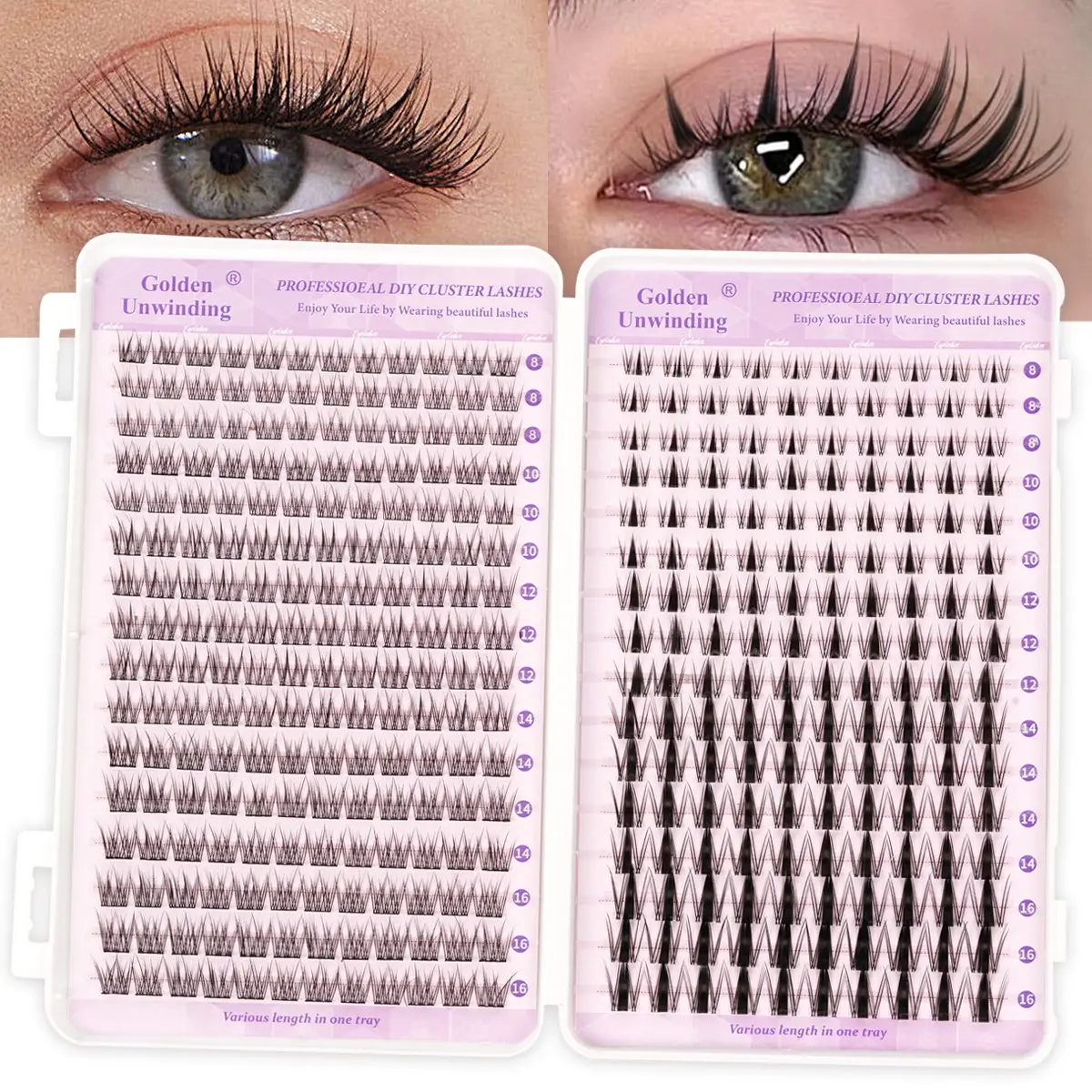 False eyelash extension set-Diy individual lashes, thick, light anime eyelashes, Beginner Friendly Lashes, 8-16mm mixed length, soft and comfortable, suitable for novice extension, daily stage makeup, reusable, Diy Dramatic Lashes