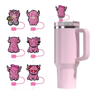 Cute Cow Silicone Straw Covers for 30 & 40 Oz Tumblers, Reusable Dustproof Straws Tips, Easy Clean Kitchen Utensils, 6 Pack