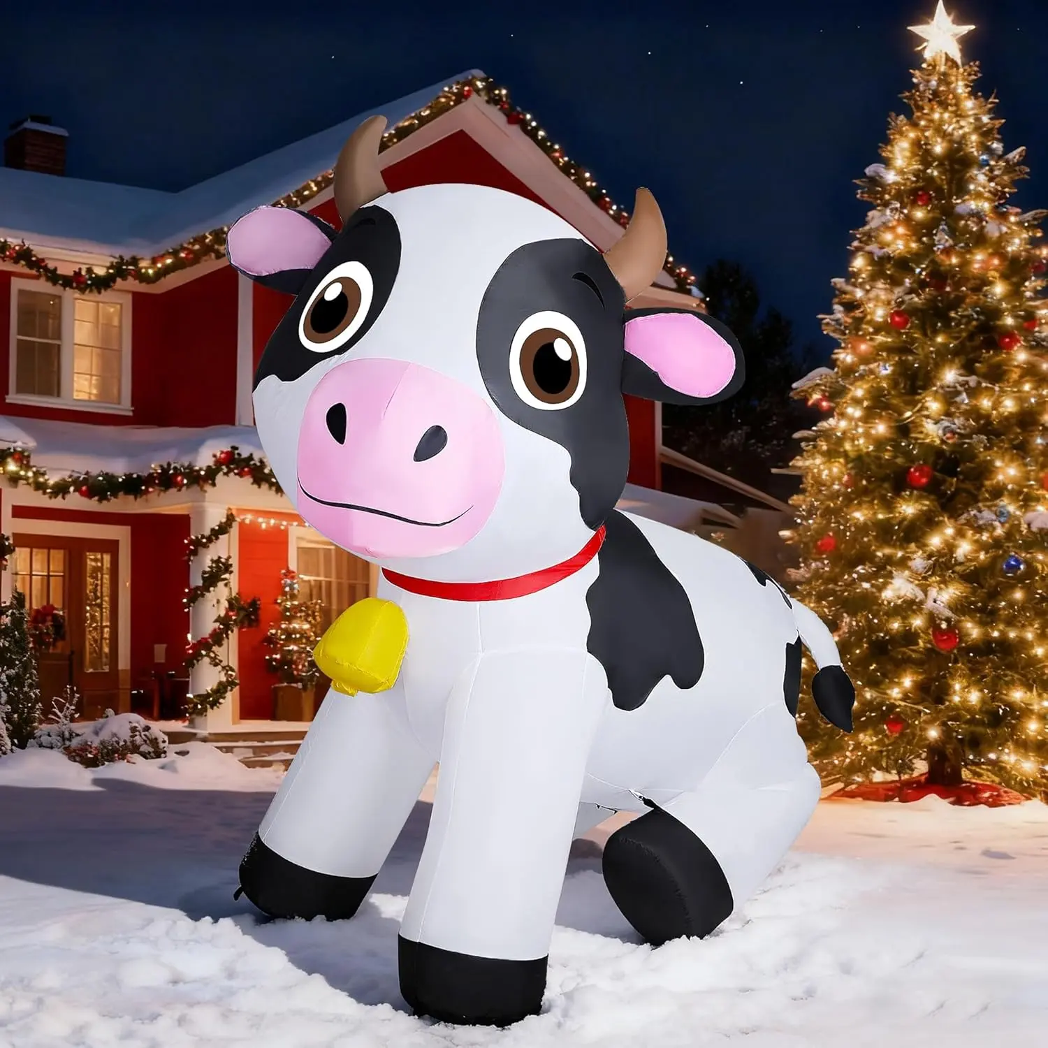 6FT Christmas Inflatable Cow Decoration, Giant Blow Up Dairy Cattle ...