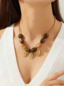 Stainless steel tortoiseshell bead cross disc cherub charm necklace for women