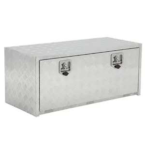Garvee Heavy Duty Aluminum Diamond Plate Tool Box Chest Box Pick Up Truck Bed RV Trailer Toolbox Storage Lockable Organizer with Lock Keys
