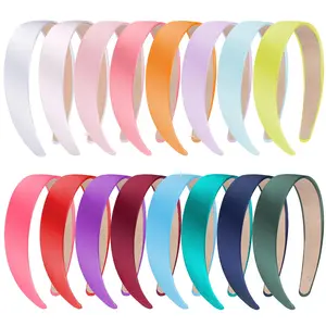 16 count Colorful Satin Hair Accessories - 1 Inch Plastic Covered Headbands for Women and Girls