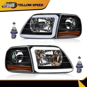 Fit for 97-04 F-150 Expedition LED DRL Headlights & Corner Lights Black/Clear