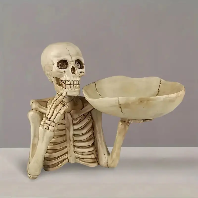 Halloween Spooky Skull Storage Tray, Resin Skeleton Candy Bowl, Decorative Fruit Plate, Skeleton Decor for Home Tabletop Party Supplies, Spooky Atmosphere
