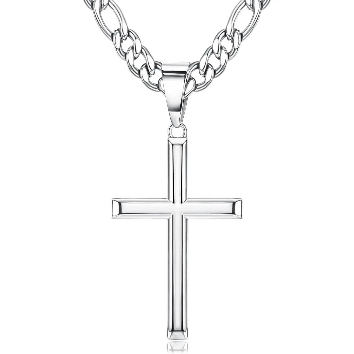 ZELORES 1PC Unisex Stainless Steel Crucifix Necklace - Durable Figaro & Cuban Long Chain, Fashion Jewelry Accessories, Statement Cross Necklace for Daily Streetwear, Party Gifting (Includes Pendant), Crucifix Necklaces