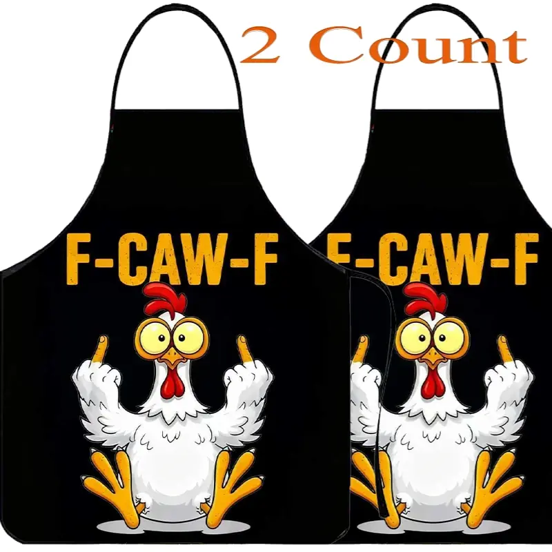 F-CAW-F Middle Finger Chicken Pattern Polyester Apron, 2 Count Set Funny Unisex Cooking Apron, Funny Aprons, Kitchen Aprons, Christmas Gift, Winter Apron for Women,Thanksgiving Gift,Nails Design Tool, Christmas Decorations