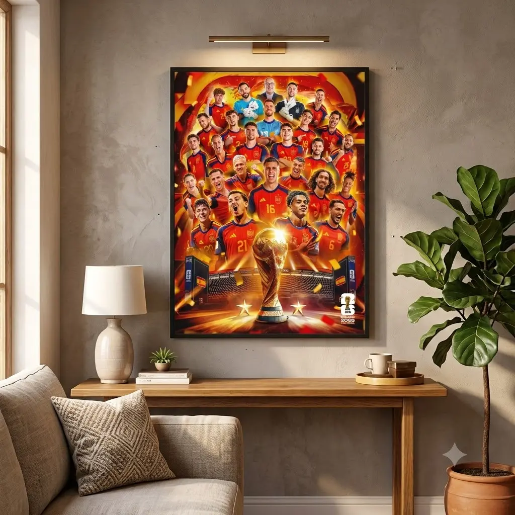 Spain Champions Football  2026 Poster Print Unframed: Red & Gold Football Wall Art Home Decor