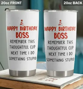 BNB Happy Birthday Boss Ceramic Tumbler 20oz – Funny Office Gift, Employee Appreciation Present for Boss, Manager, Mentor, Boss Lady