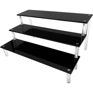 Acrylic Riser Black Acrylic Shelf Riser 3 Tier Perfume Organizer Cologne Display Stand Large Cupcake Stand Shelf for Desserts Holder Collection Cosmetic Products Tabletop Use 12"X8"X6"