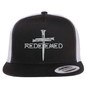 Redeemed By Jesus Christ 3 Nails Cross Christian Faith Embroidered Flat Bill Trucker Hat