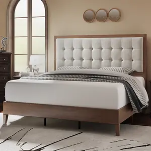 [Summerwins] AMERLIFE Solid Wood Platform Bed Frame with Upholstered Tufted Headboard/Solid Wood Foundation, Pull-spot Tufted Handcraft, No Box Spring Needed, Bedroom Furniture/Best Gift Ideas/Christmas Gifts