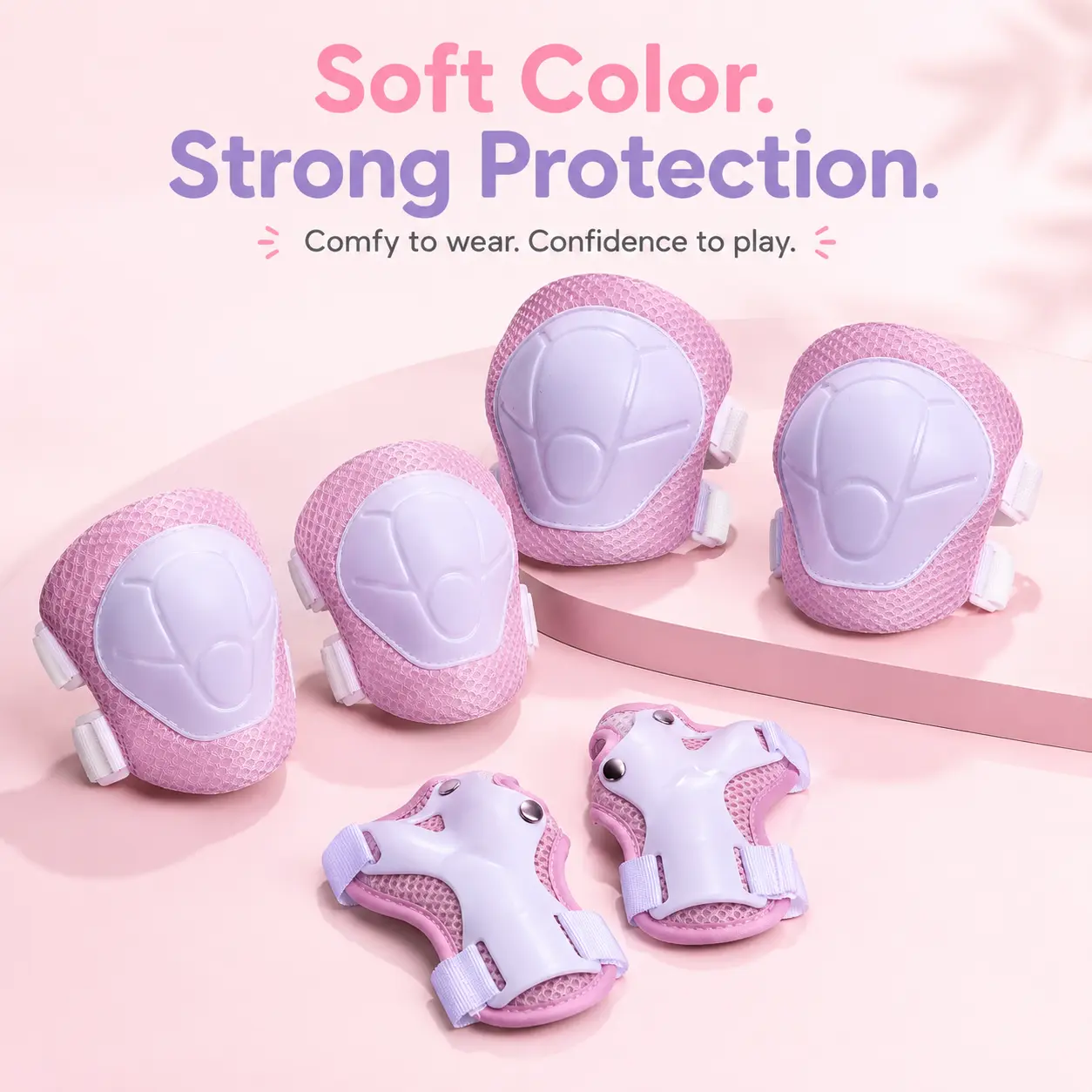 Kids Protective Gear Set with EVA Foam & Breathable Mesh, 6-Piece Adjustable Knee Pads, Elbow Pads & Wrist Guards for Ages 5-10, for Skateboarding & Cycling, Christmas, Birthdays