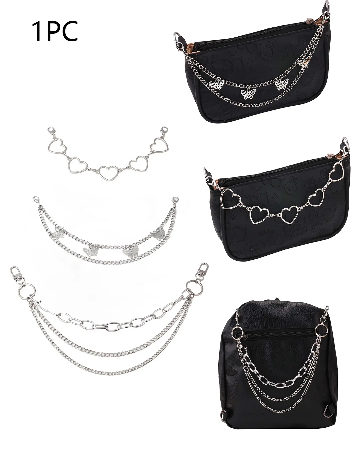 Double-layer bag chain handbag decoration chain, Purse Charms For Handbags, Charms For Purses, butterfly keychain pendant, versatile bag jewelry chain shoulder bag accessories crossbody bag metal chain, Bag Charms