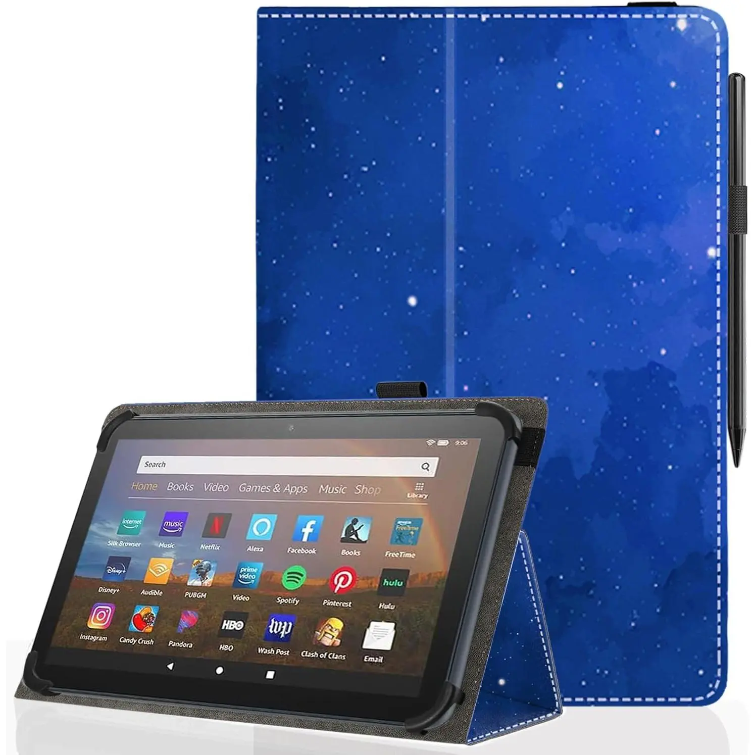 Universal 10 10.1 Inch Android Tablet Case,Slim Folding Stand Cover for All 9"-10.5" Touchscreen Tablet Case with Stylus Pen Holder,Starry Sky 04